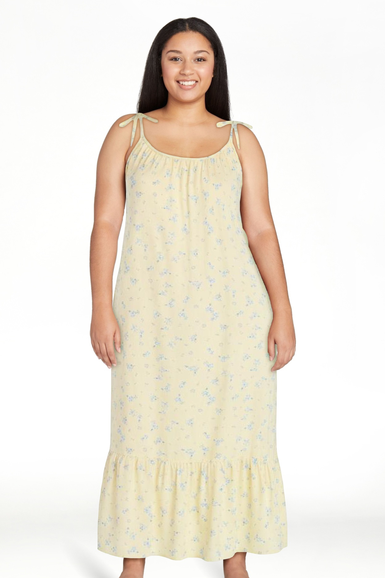 Joyspun Women's Seersucker Midi Sleep Gown with Shoulder Tie, Sizes XS to 3X | Walmart (US)