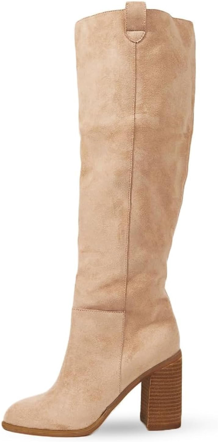 Erocalli Suede Knee High Boots Fall Tall Slouch Boot for Women Chunky Heel | Amazon (US)