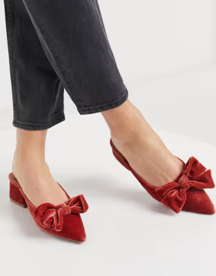 ASOS DESIGN Summer bow mid heeled mules in rust | ASOS (Global)