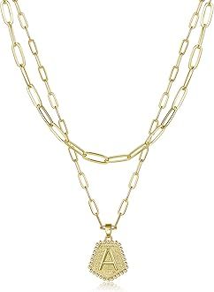 SAVORI Layered Initial Necklaces for Women, 14K Gold Plated Dainty Layering Paperclip Chain Neckl... | Amazon (US)