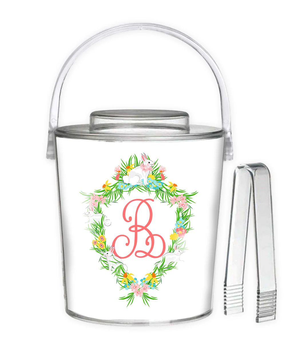 Easter Crest Personalized Ice Bucket, White | Taylor Beach Design