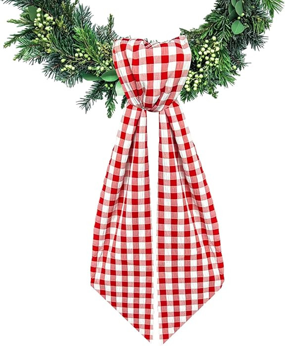 Wreath Sash for Front Door Red White Buffalo Plaid Seersucker Wreath Satin Sash Burlap Garland Ri... | Amazon (US)