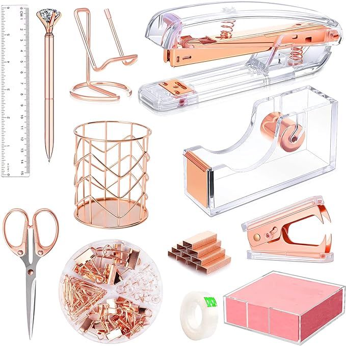 Rose Gold Office Supplies and Accessories, Acrylic Stapler, Staple Remover, Tape Holder, Ballpoin... | Amazon (CA)
