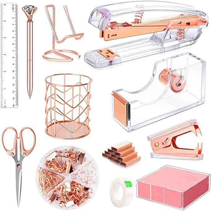 Rose Gold Office Supplies and Accessories, Acrylic Stapler, Staple Remover, Tape Holder, Ballpoin... | Amazon (CA)