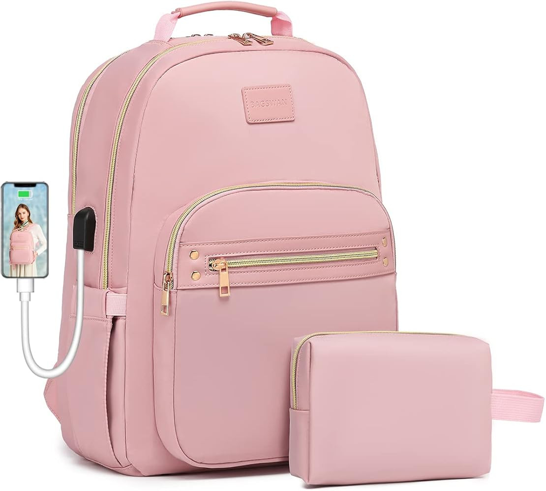 bagswan Pink Laptop Backpack for Women 15.6 inch Adult Back Pack Travel Work Anti-theft College B... | Amazon (US)