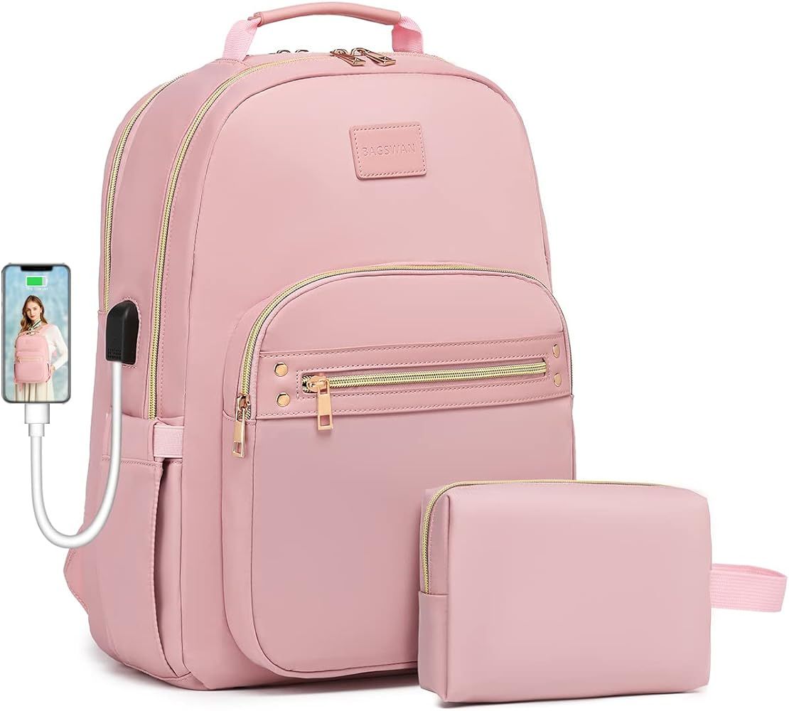 bagswan Pink Laptop Backpack for Women 15.6 inch Adult Back Pack Travel Work Anti-theft College B... | Amazon (US)