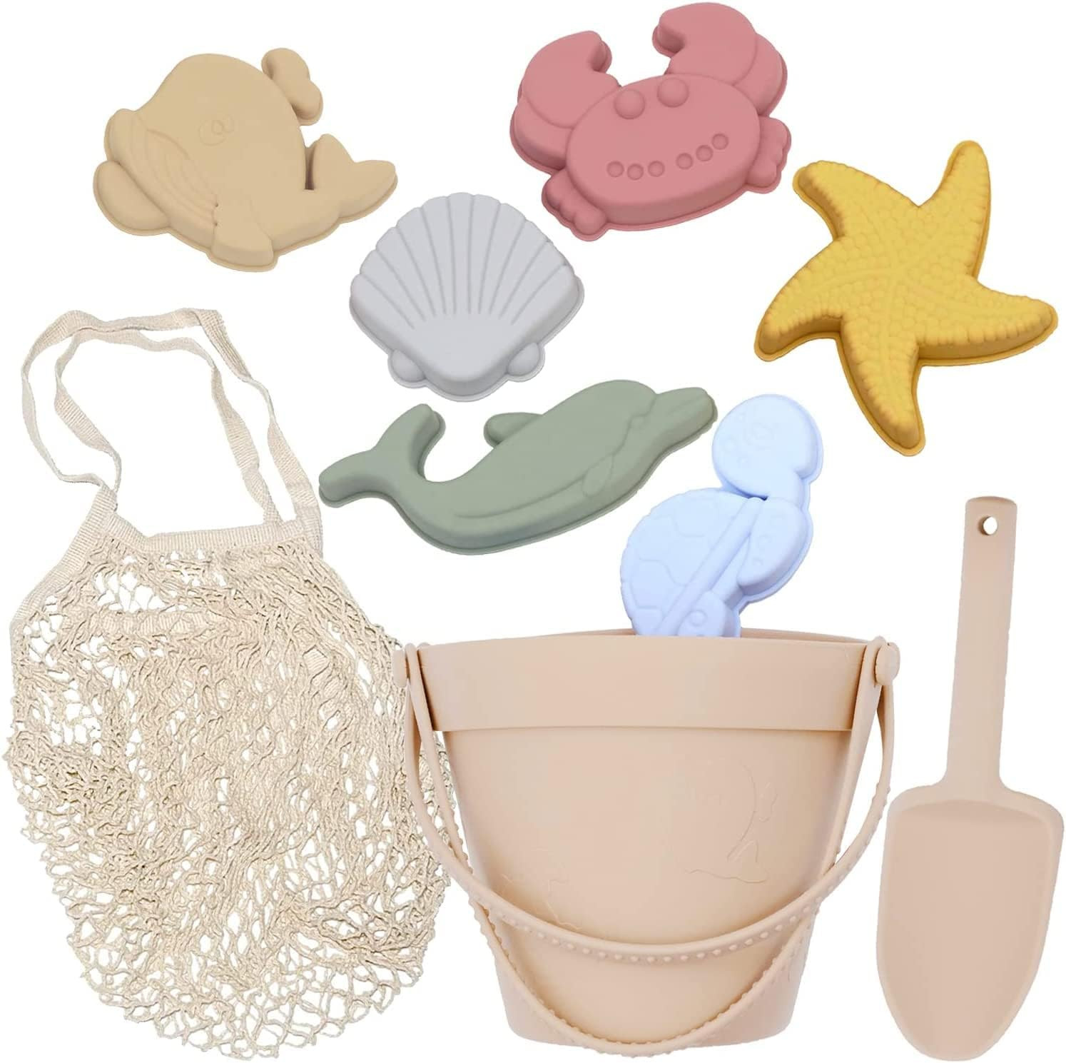 Boxgear 9-Piece Silicone Beach Bucket Toy Set, Kids Beach Toys with Water Pail Bucket and Sand Sh... | Amazon (US)