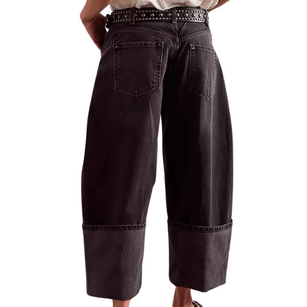 Free People Olsen Cuffed Crop Barrel Jeans We The Free Taper Barrel Black 32 NWT | eBay US