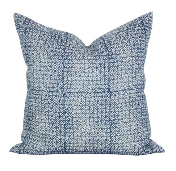 Pillow cover, Batik Pacific Blue Linen- ON BOTH SIDES, geometric, Spark Modern pillow | Etsy (US)