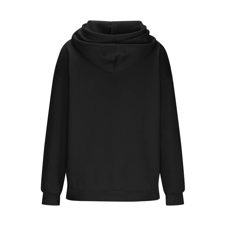 JUSLIO Sweatshirts for Women Kangaroo Pocket Solid Pullover Long Sleeve Hooded Hoodies Black XL | Walmart (US)