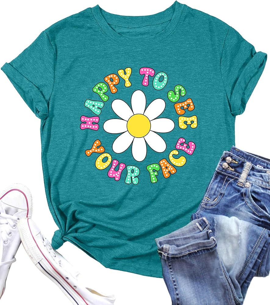 Happy to See Your Face Shirt: Women Funny Teacher T-Shirt First Day of School Shirts Groovy Back ... | Amazon (US)