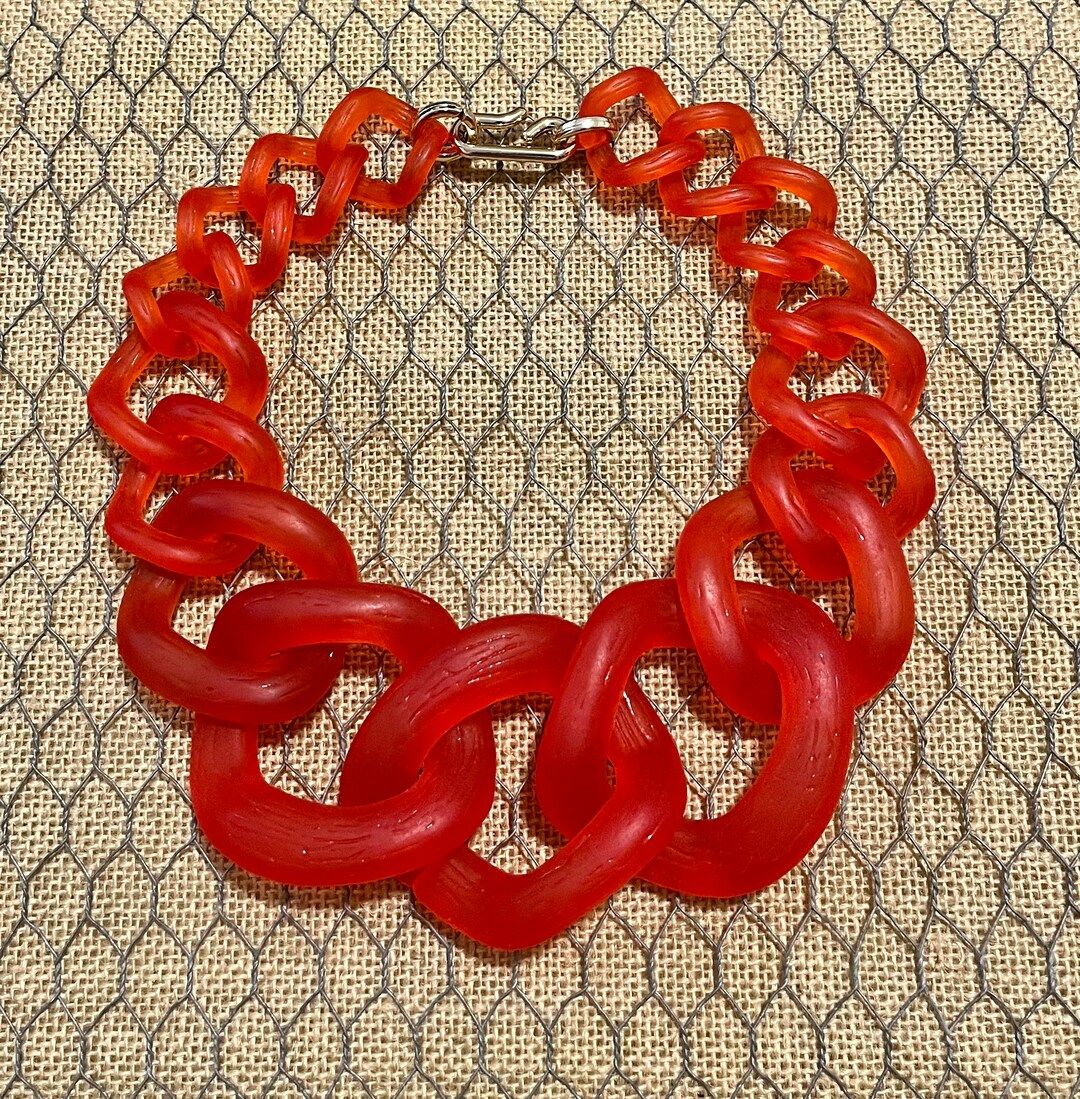 Fall Orange Red Translucent Resin Chunky Chain Lucite Link - Etsy | Etsy (US)