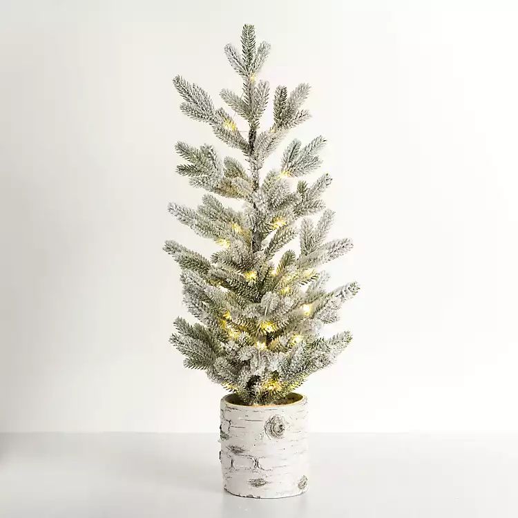 Pre-Lit Mini Iced Birch Potted Christmas Tree | Kirkland's Home