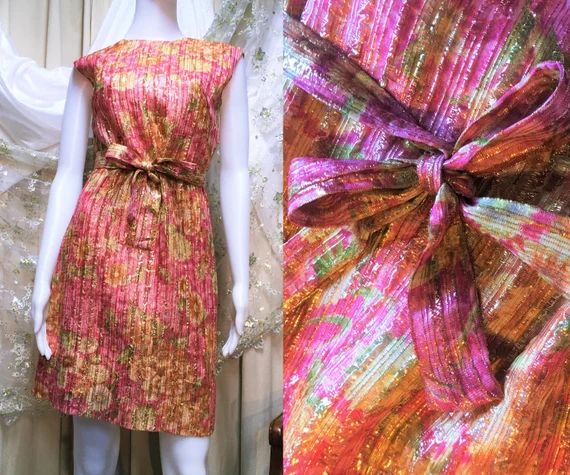 Vintage 1960s Pink and Gold Metallic Lurex/Lame Mini Dress | Etsy | Etsy (US)