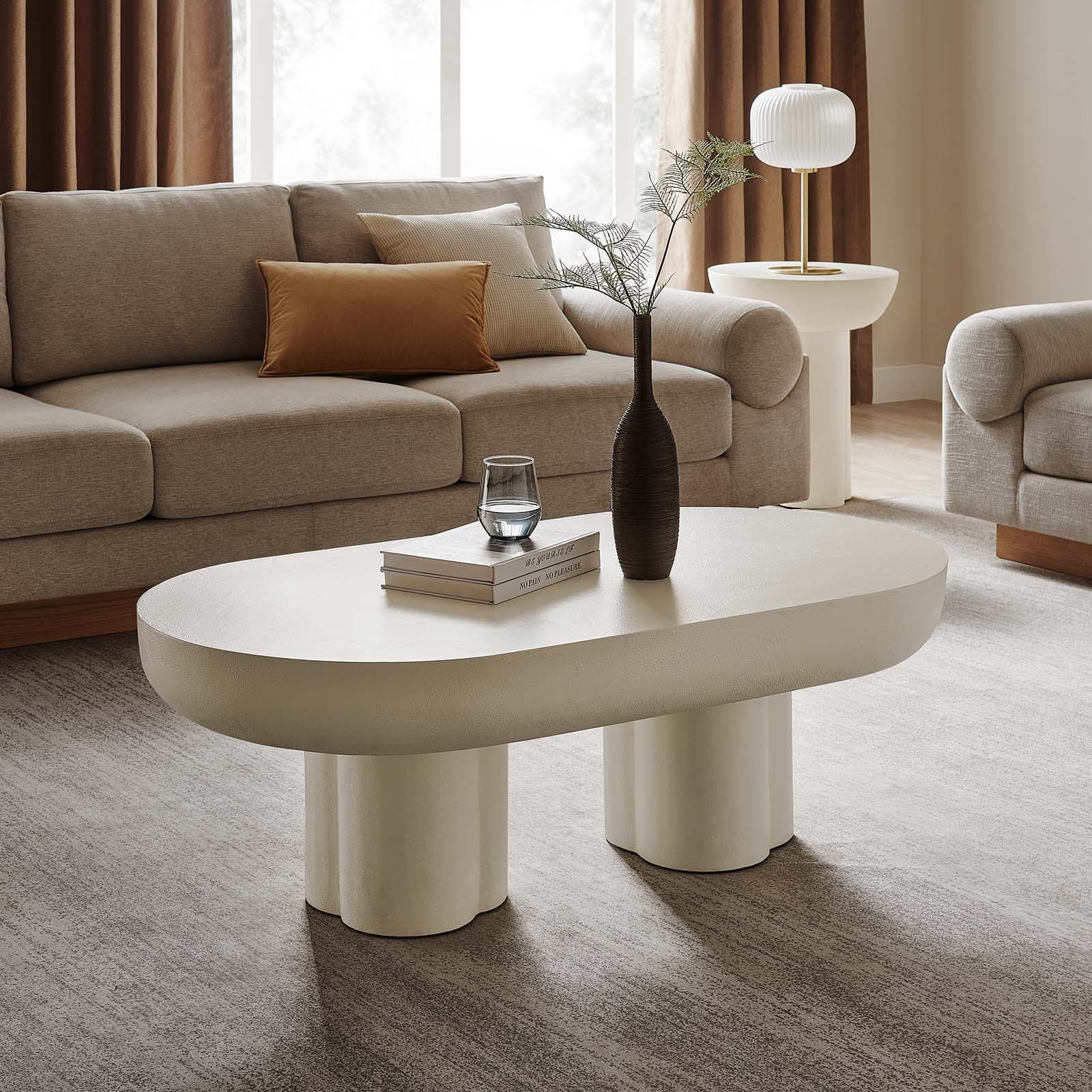Modway Caspian Oval Concrete Coffee Table in White | Walmart (US)