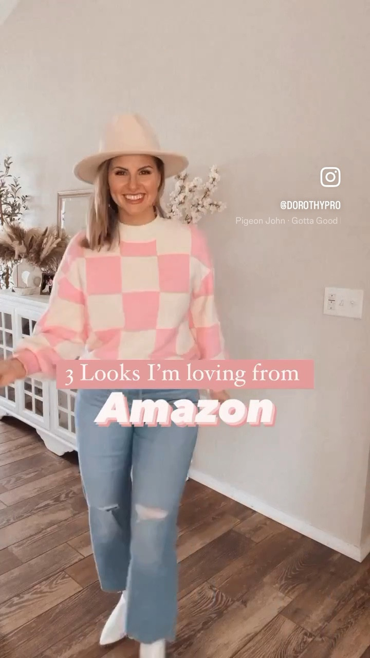 Valentine’s Day outfit - pink sweaters I love from Amazon paired with the viral denim that’s been trending (Levi’s straight leg & mom jeans). Great for valentines party, date night, teacher outfit, work wear party & galentines party, etc 

Casual winter outfits. Amazon fashion finds. Trending high waisted distressed Amazon  jeans, pink checkered sweaters, pink striped button down, great spring top, spring transition sweaters and long sleeve tops 

#LTKSeasonal #LTKVideo #LTKGiftGuide