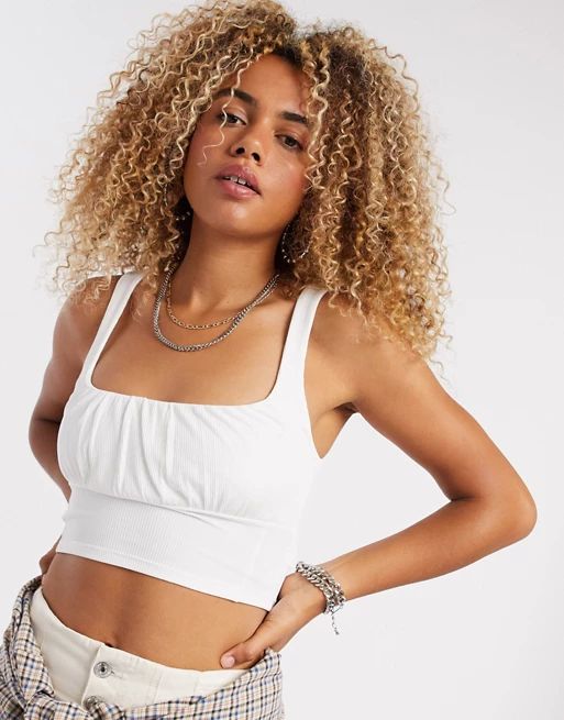 Bershka ruched front crop top in white | ASOS (Global)