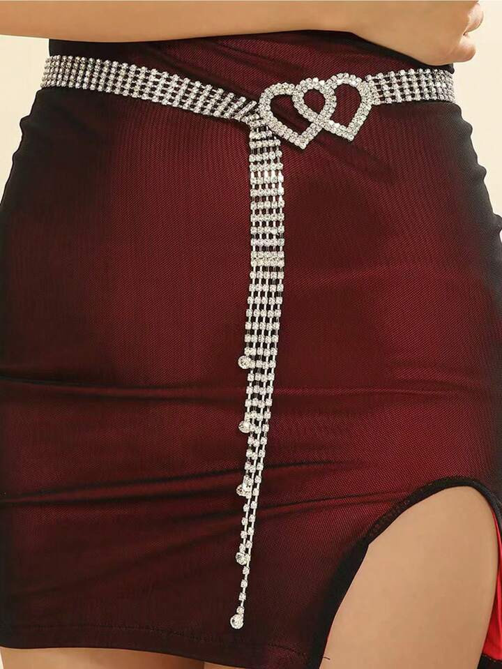 1pc Elegant Women's Heart-Shaped Rhinestone Waist Belt, Y2K Luxury Decorative Waist Chain, Sparkl... | SHEIN