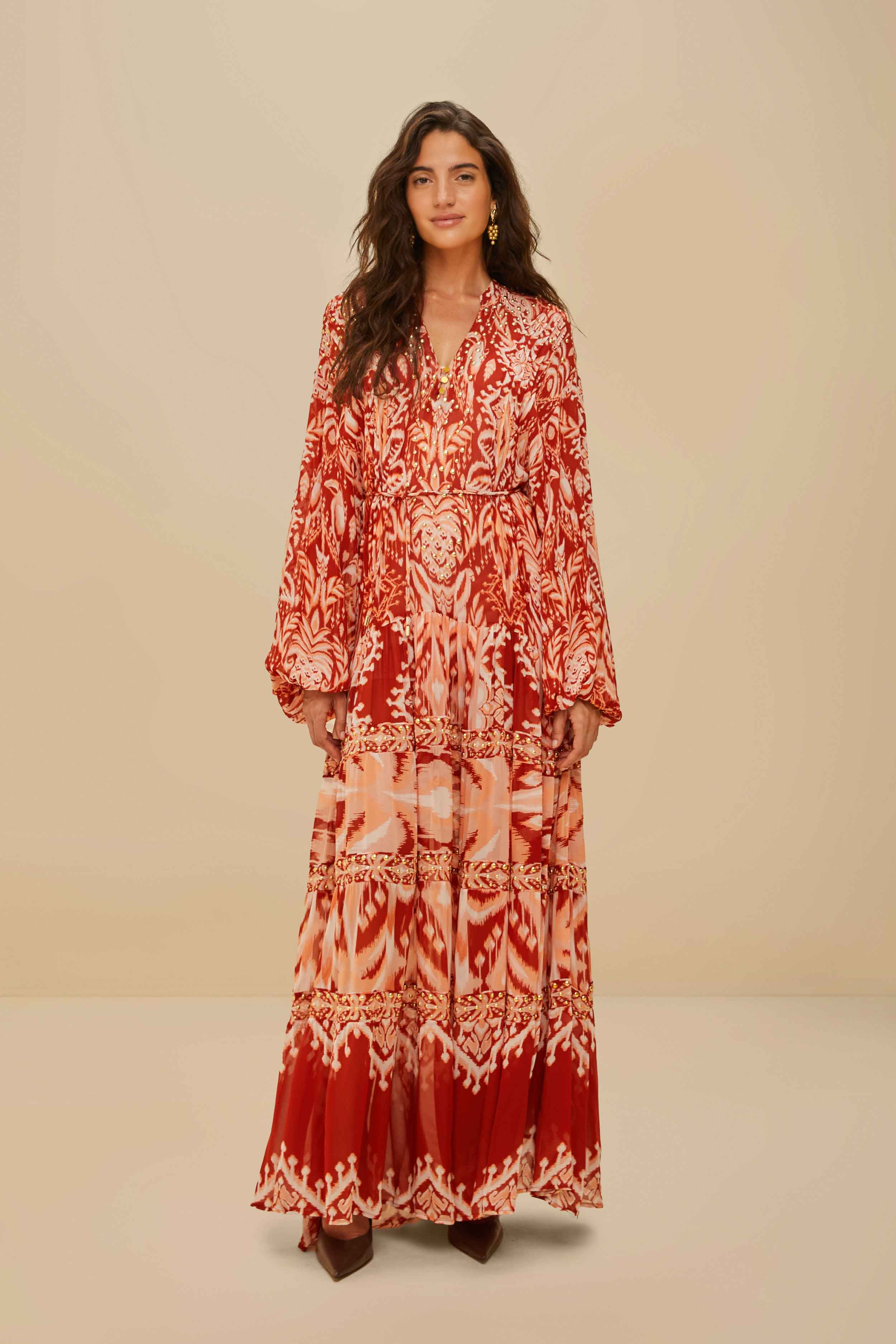 Tropical Tapestry Red Metal Embroidered Tiered Max | FarmRio (US)