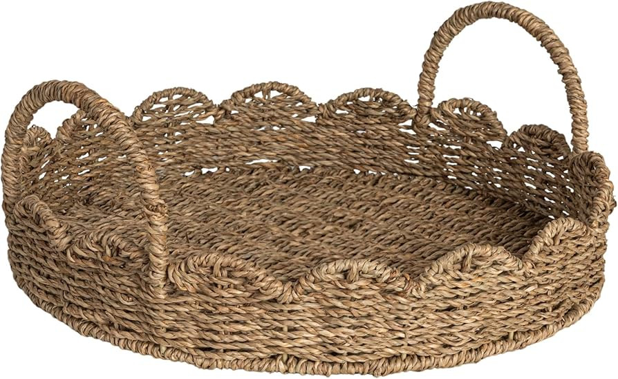 Household Essentials Handwoven Tray with Scalloped Edge and Handles, Natural | Amazon (US)