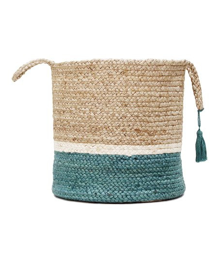 LR Home Teal & Tan Tassel Storage Basket | Zulily