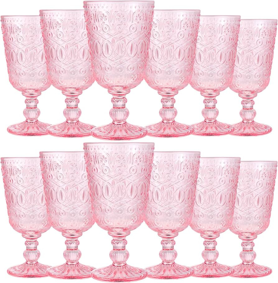 Wine Glasses Set of 12 Vintage Goblet 9 oz Vintage Colored Glass Goblet Beverage Stemmed Glass Cu... | Amazon (US)