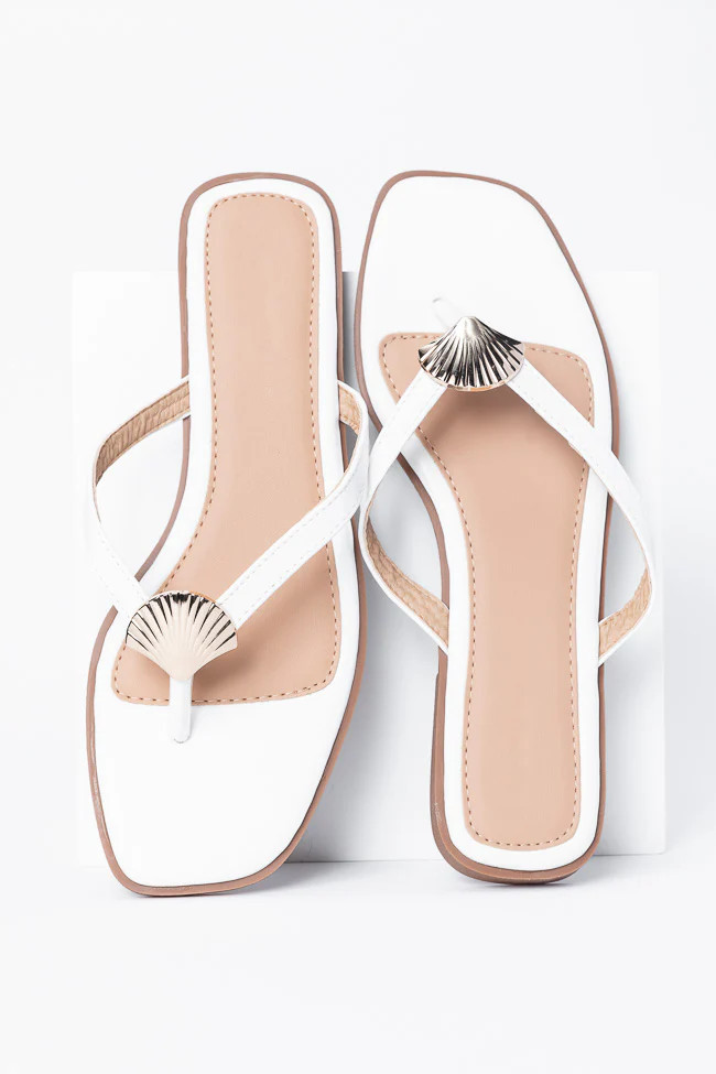 Olivia White Flip Flops | Pink Lily