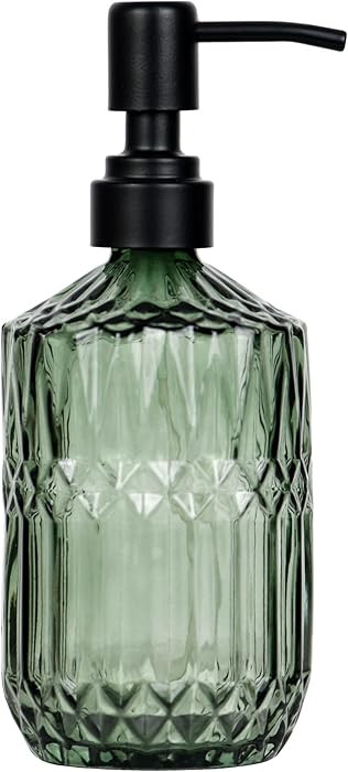 18 oz Dark Green Thick Glass Soap Dispenser with Black Rustproof Pump Refillable Bathroom, Kitche... | Amazon (US)