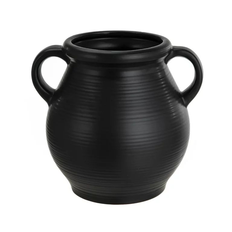 Better Homes & Gardens Classic Black Ceramic Tabletop Vase with Ribbed Finish - Walmart.com | Walmart (US)