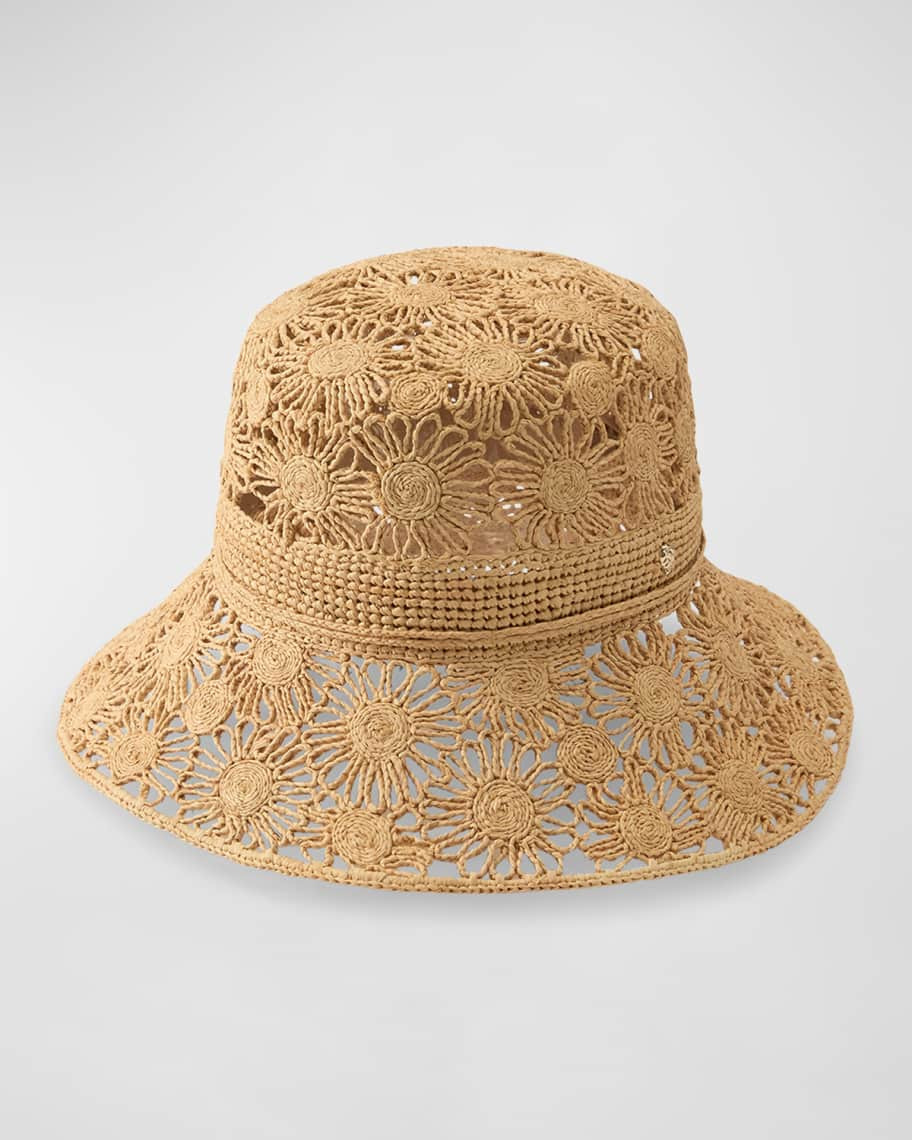 Helen Kaminski Floral Crocheted Retro Raffia Bucket Hat | Neiman Marcus