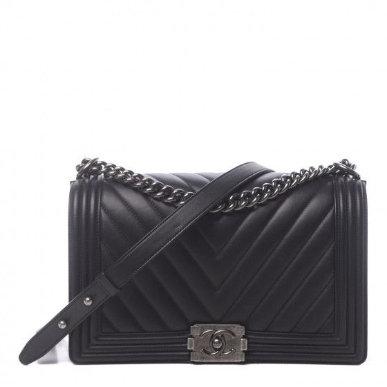 CHANEL Calfskin Chevron Quilted New Medium Boy Flap Black | Fashionphile