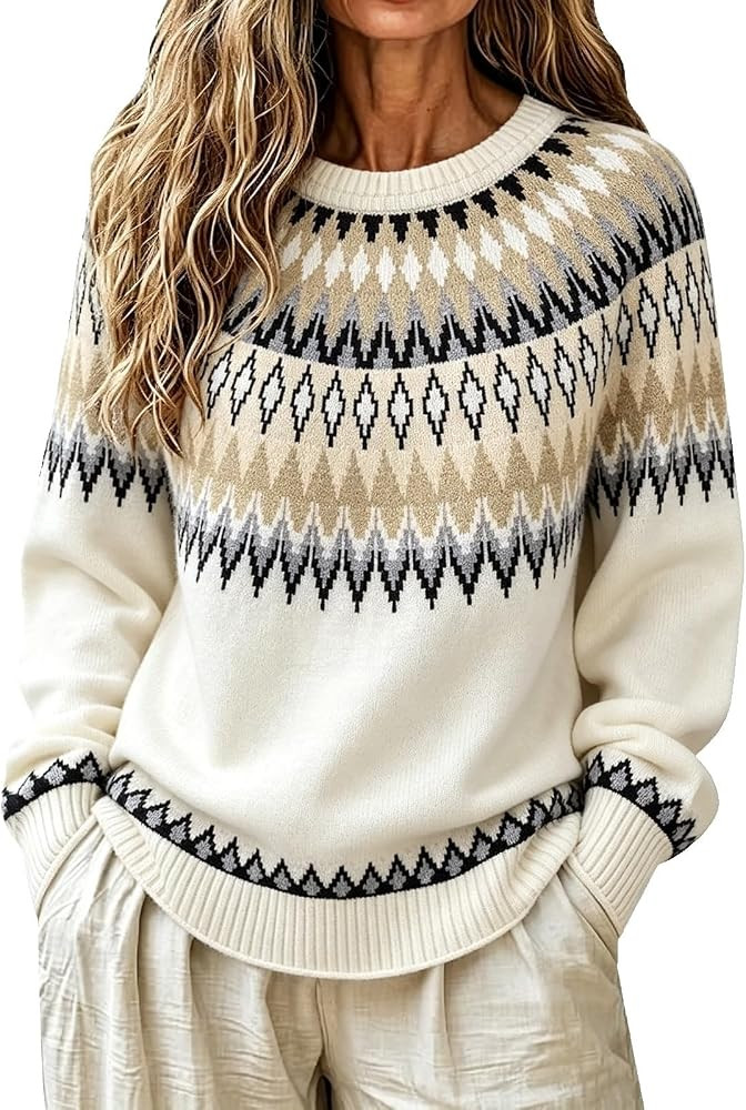 Fair Isle Sweater Women Knit Turtleneck Long Sleeve Pattern Vintage Pullover Jumper Casual Fall W... | Amazon (US)
