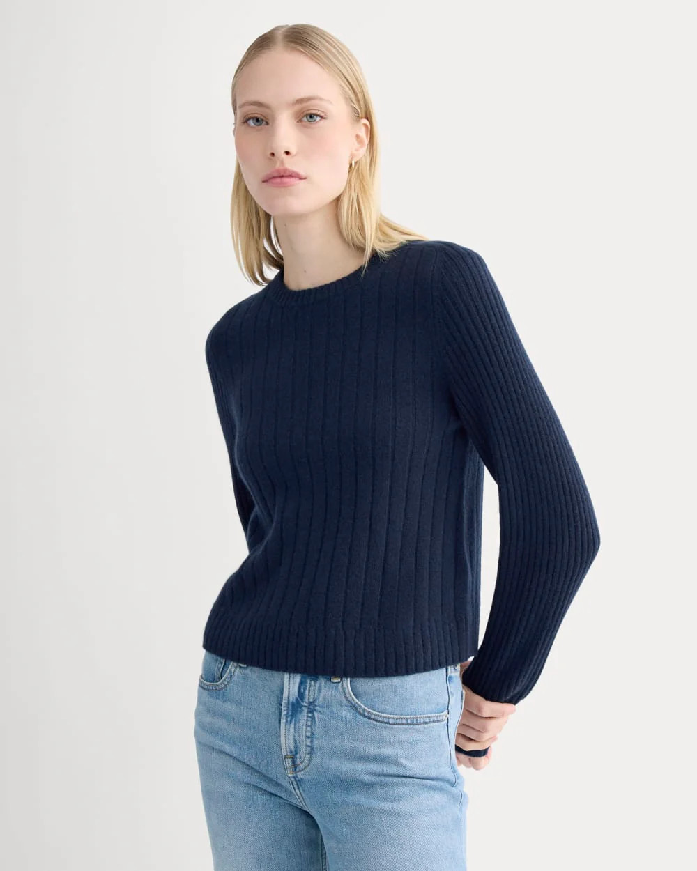 Mix Ribbed Crew in Cashmere | Navy | Everlane