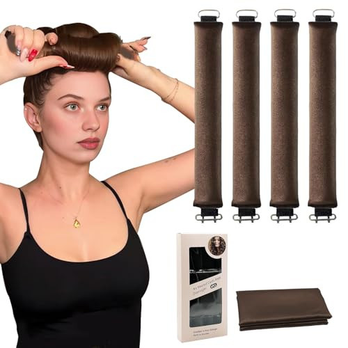 jejucy Heatless Curls Overnight, 5 Pcs Heatless Hair Curlers to Sleep in Soft Overnight Blowout Rods No Heat Hair Rollers Curling Rods for Women Blowout Look Long Hair - Brown | Amazon (US)
