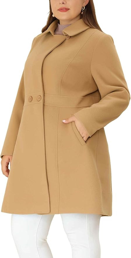 Agnes Orinda Plus Size Peacoat for Women Winter Notched Lapel Single Breasted Elegant Long Trench... | Amazon (US)
