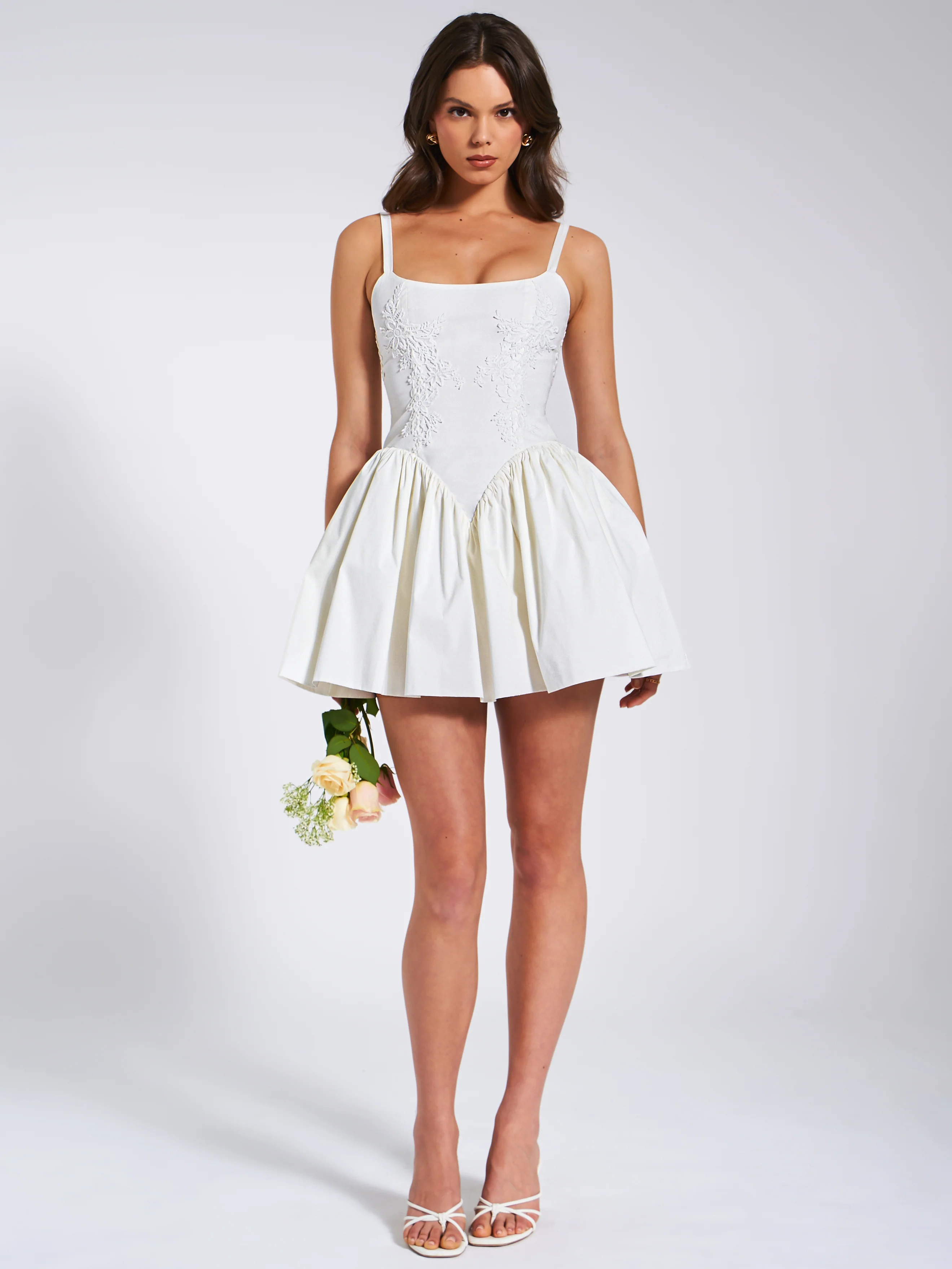 Kadi White Cotton Drop Waist Corset Mini Dress | Miss Circle