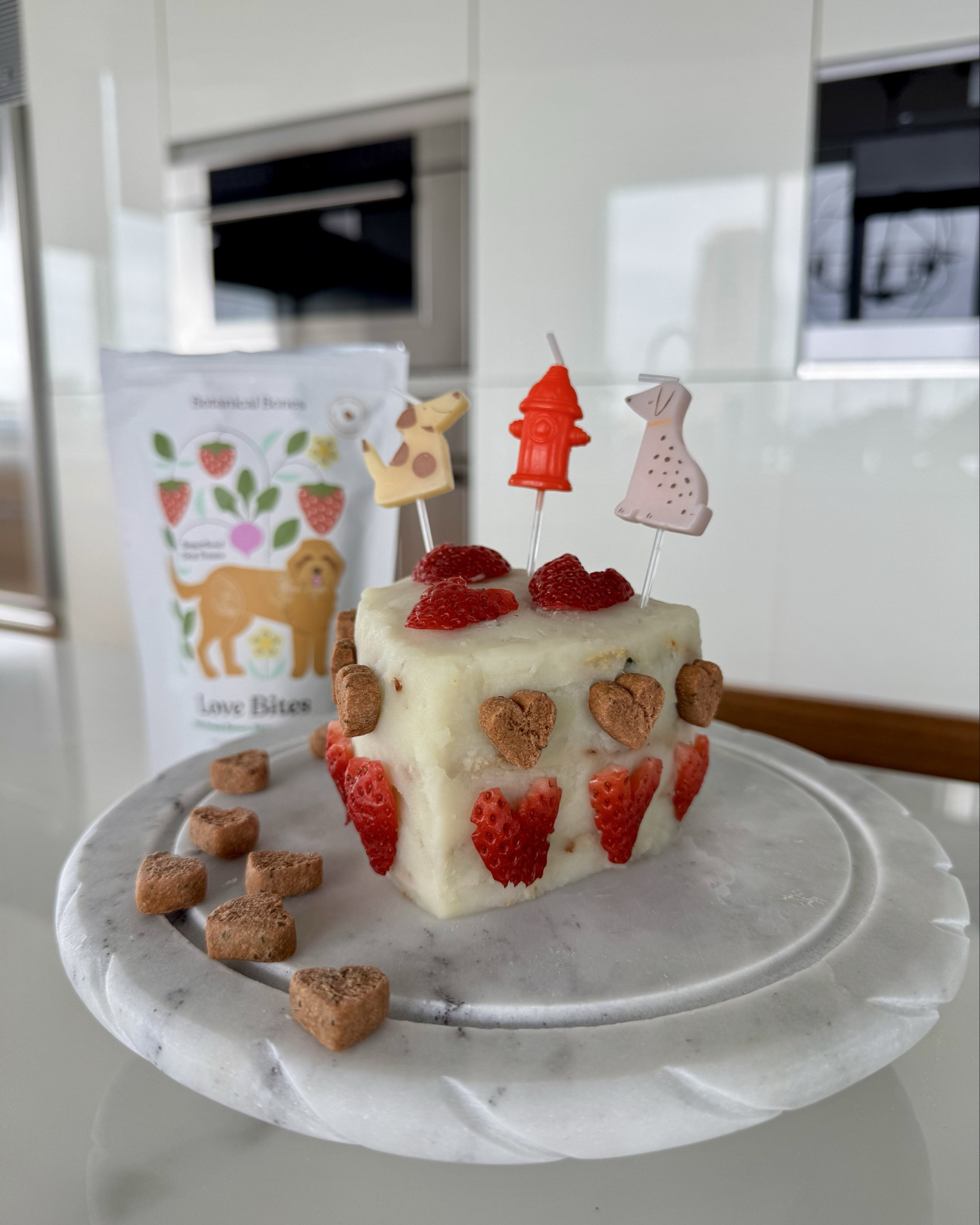 Celebrating my dog‘s birthday month with a homemade birthday cake made with meat, potato frosting, and Botanical bones treats. The cute candles are from Target. Can’t find the exact ones, linked a similar product.

#LTKFindsUnder50 #LTKPets