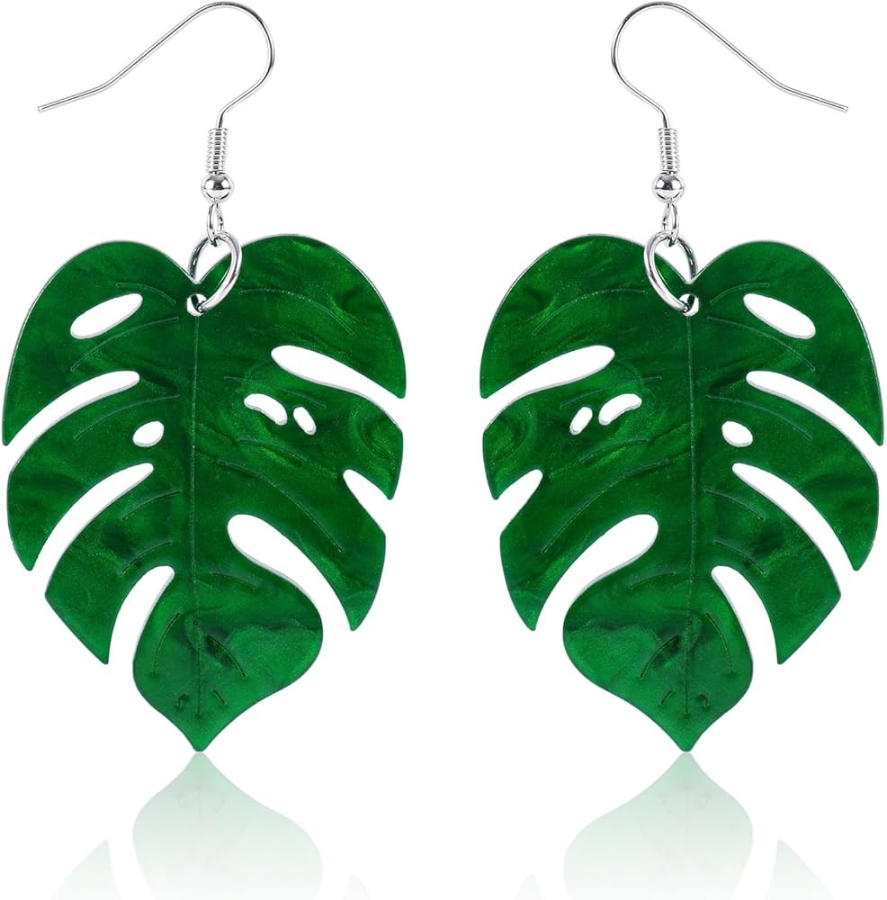 Monstera Earrings, 2.56x1.38in Acrylic Palm Leaf Plant Earrings for Women Monstera Leaf Drop Dang... | Amazon (US)