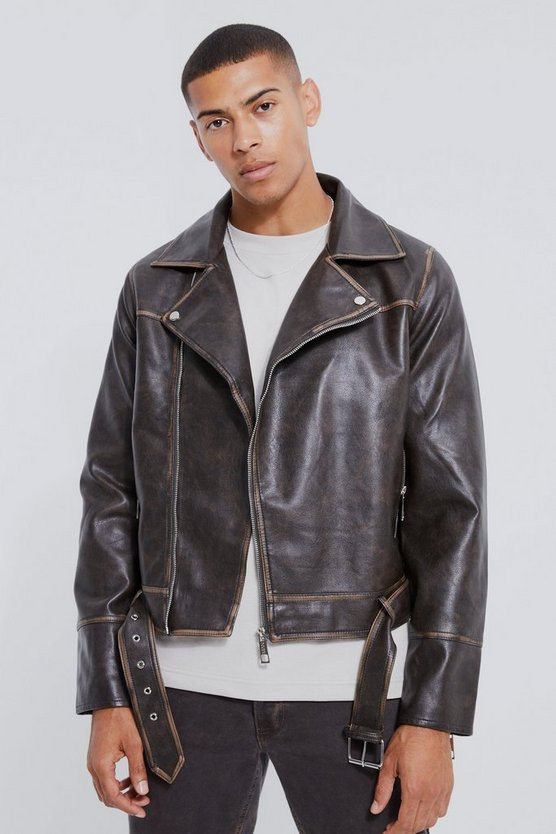 Boxy Vintage Pu Biker Jacket | boohooMAN (DE, IE & UK)