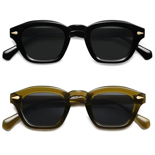 Appassal Small Retro Square Sunglasses for Women Mens Rectangle Sunnies AP3680,Black/Grey&Olive Green/Grey | Amazon (US)