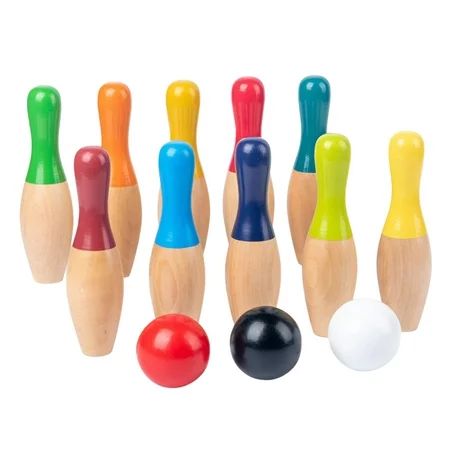 Kids Bowling Set Wooden Bowling Set with 10 Wooden Pins 3 Balls Educational Games Lawn Bowling Games | Walmart (US)