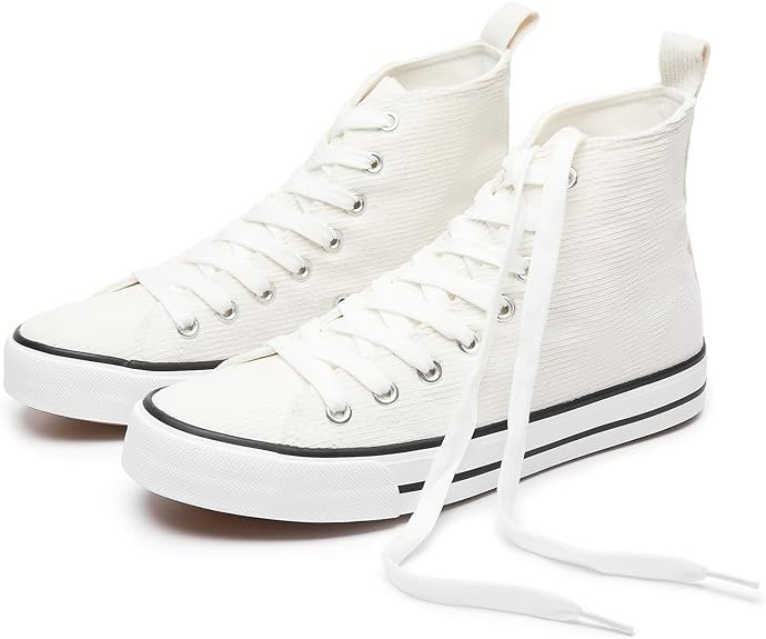 hash bubbie Women's High top Sneakers White Canvas Shoes Black High Tops Shoes Corduroy Lace up C... | Amazon (US)