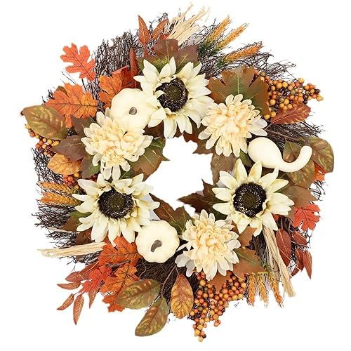GLLBTPT Fall Wreath Full Handcrafted Autumn Front Door Wreath with Pumpkins Sunflower Berries for... | Amazon (US)