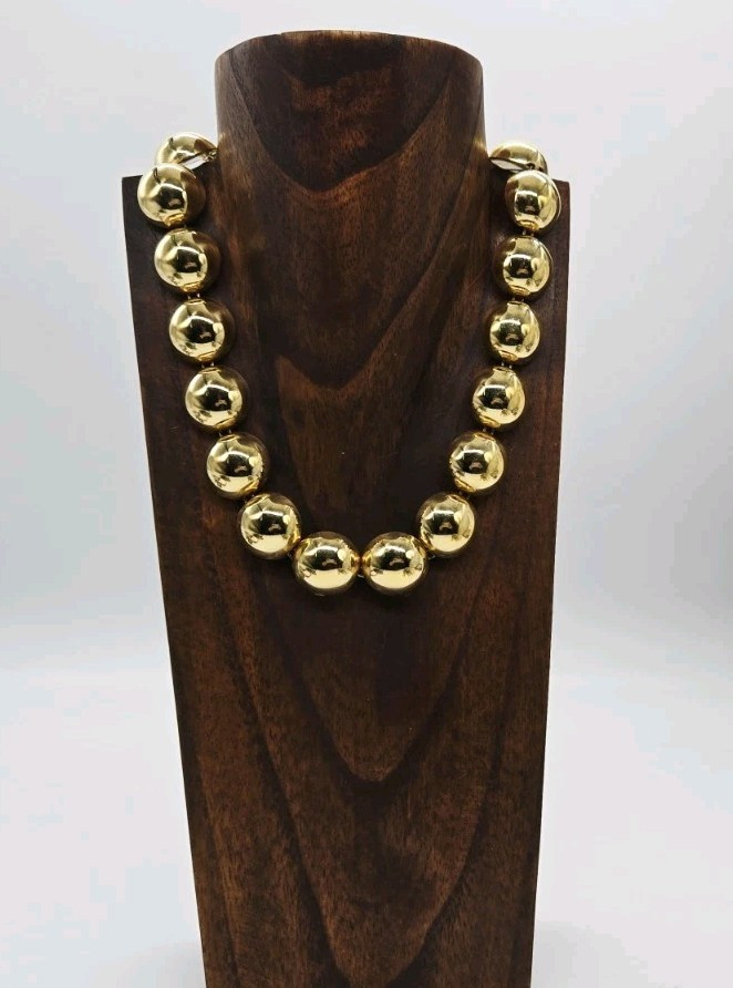 Monet Gold Tone Necklace Half Ball Moon Chunky Domed Link Runway 18 in Vintage | eBay | eBay US