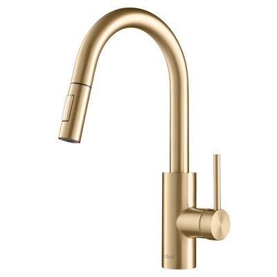 Kraus Oletto Brushed Brass 1-Handle Deck-Mount Pull-Down Handle Kitchen Faucet Lowes.com | Lowe's