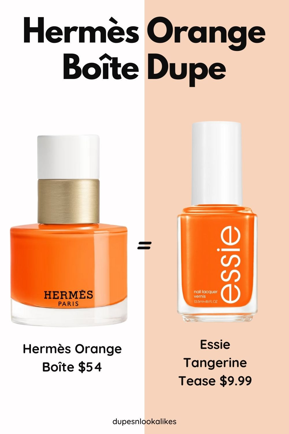 If you’ve been eyeing the Hermes Orange Boîte nail polish but don’t want to drop $50 on a single bottle, I found the perfect Essie dupe that gives you the same luxe, vibrant orange pop without the price tag. This Essie shade is bold, glossy, and almost identical once it’s on your nails. It’s perfect for spring and summer and looks amazing with a tan. Linking it here along with my go-to top coat and base. Budget-friendly beauty finds like this are always a win—especially when they look designer. 

 #LTKFindsUnder50 #LTKStyleTip #LTKBeauty