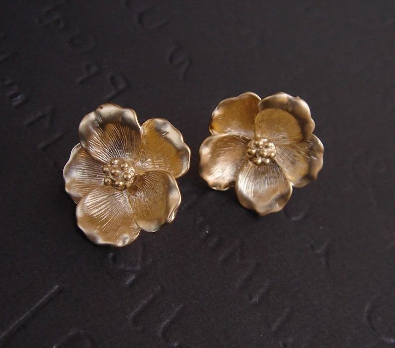 GOLD Magnolia Earrings Mother Earrings Stud Flower Earrings | Etsy | Etsy (US)