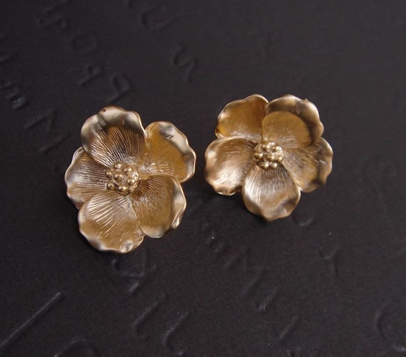 GOLD Magnolia Earrings Mother Earrings Stud Flower Earrings | Etsy | Etsy (US)