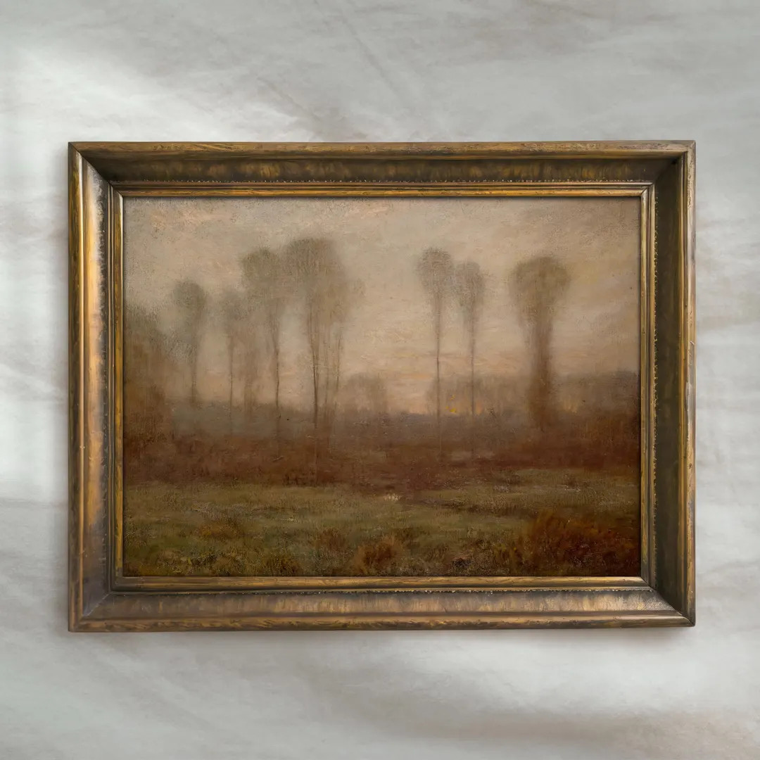 Rustic Landscape Painting | Antique Woodland Artwork | Vintage Muted Trees Wall Art | Mailed Prin... | Etsy (US)