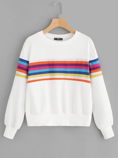 SHEIN Random Rainbow Stripe Pullover | SHEIN